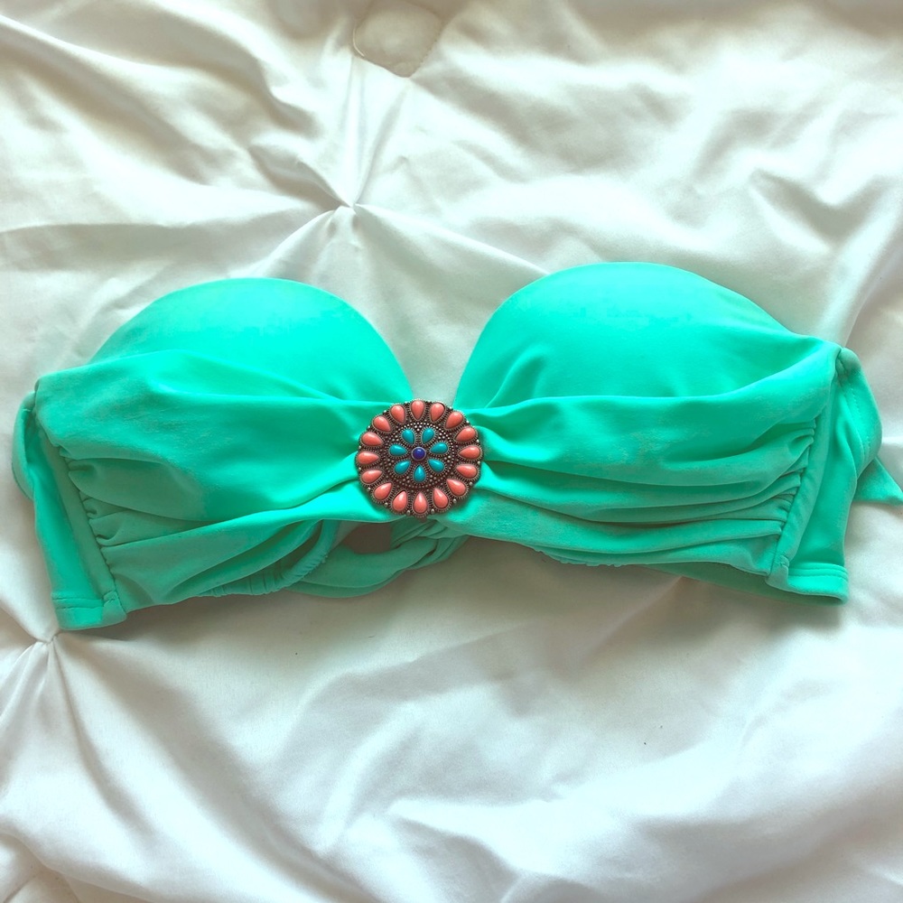 Mint green, strapless bikini top